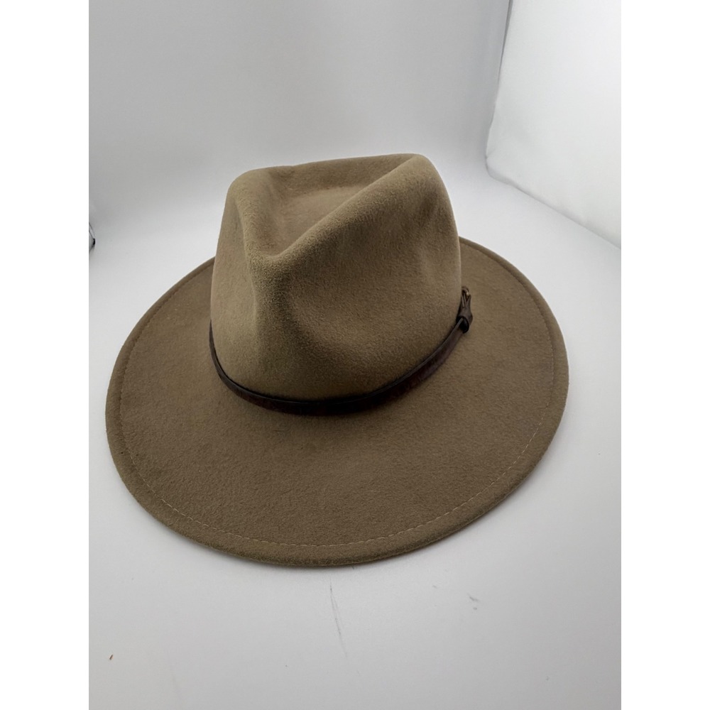 Overland Outfitters LiteFelt‎ Wool Fedora Hat Taupe Tan Leather Band Medium